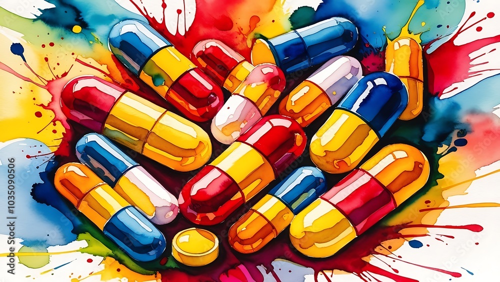 Variety of pills and capsules medical healthcare concept background Variety of pills and capsules medical healthcare concept background