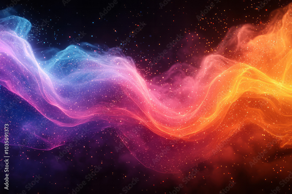 An abstract cloud of particles glowing in neon colors, moving dynamically across a black background, An abstract cloud of particles glowing in neon colors, moving dynamically across a black background,