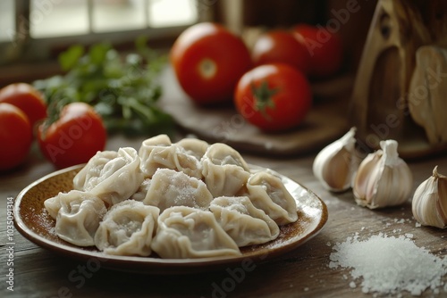 Manti: Fresh Turkish Dumplings Served on a Plate for Eating and Cooking