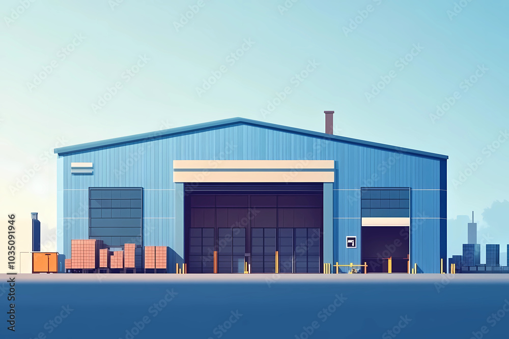Modern logistics warehouse building structure. Modern logistics warehouse building structure.