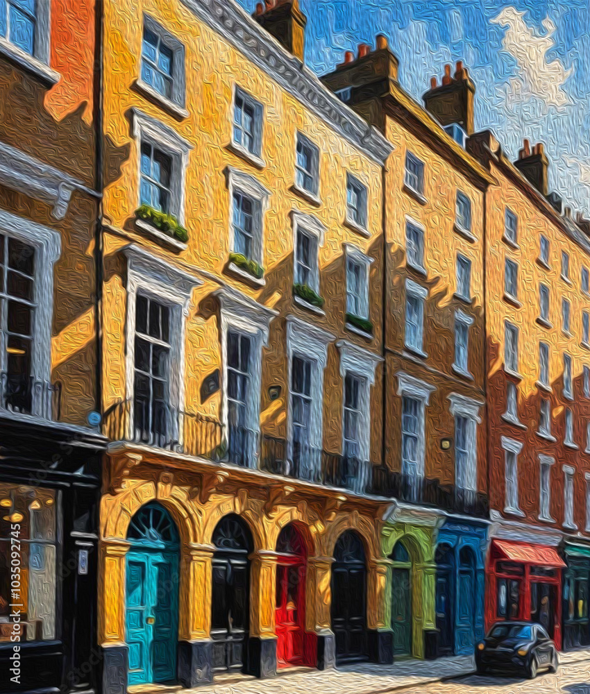 Obraz premium Oil painting. City landscape. Pattern for printing on wall decorations, fabrics, and for use in graphics.