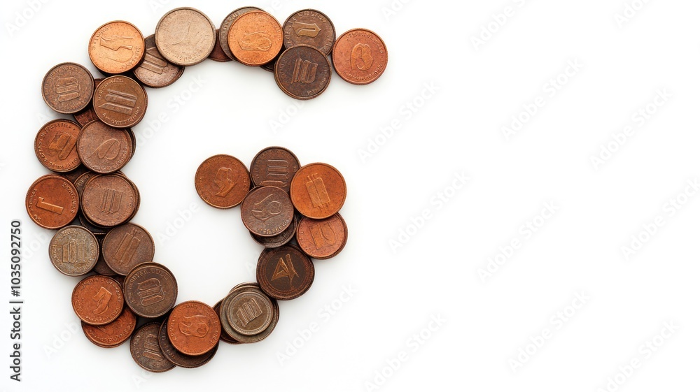 Coins arranged in spiral pattern on white background Coins arranged in spiral pattern on white background