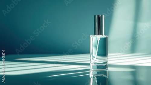 Elegant perfume bottle with soft light and shadows