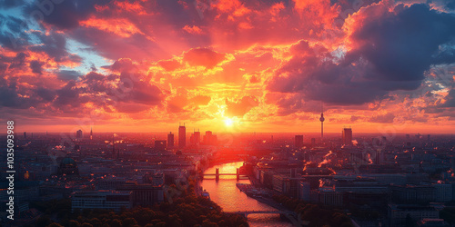 panoramic view at central berlin while sunset
