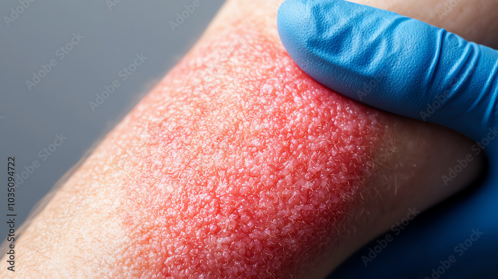 Fototapeta premium Inflamed skin condition on arm, medical concept