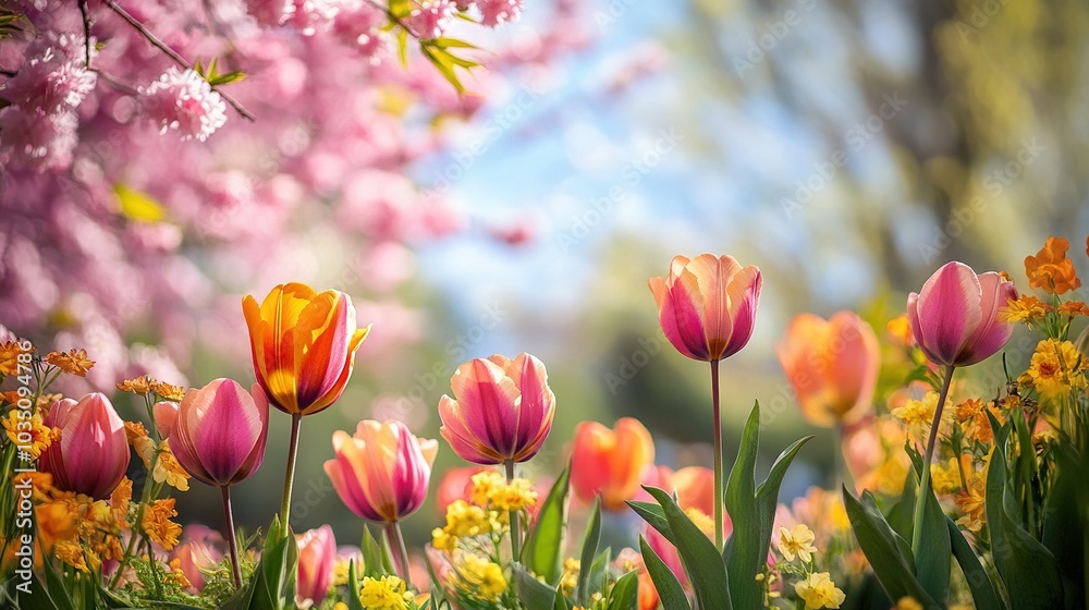Obraz premium Vibrant Tulip Garden in Bloom During Spring Season