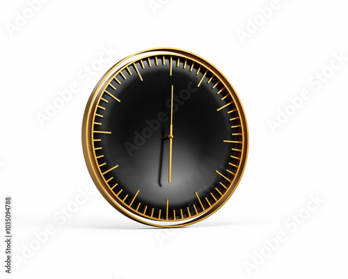 Modern Sleek Golden And Black Wall Clock 06:00 Six O'Clock 6:00 For Modern Interiors 3D Illustration photo