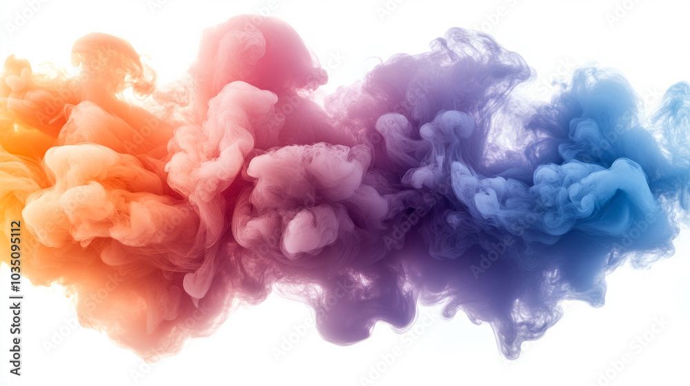 A mesmerizing swirl of colored smoke in motion, forming an abstract cloud of vibrant hues,
