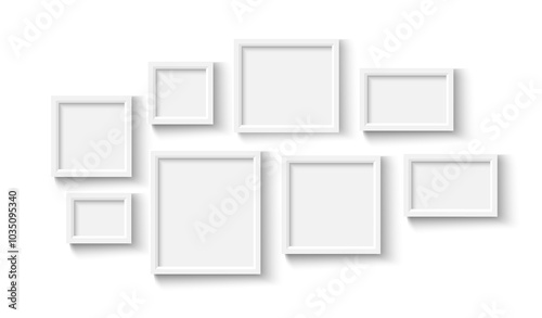 Black photo frames. Empty square and rectangular picture. Poster or painting mockup on white background