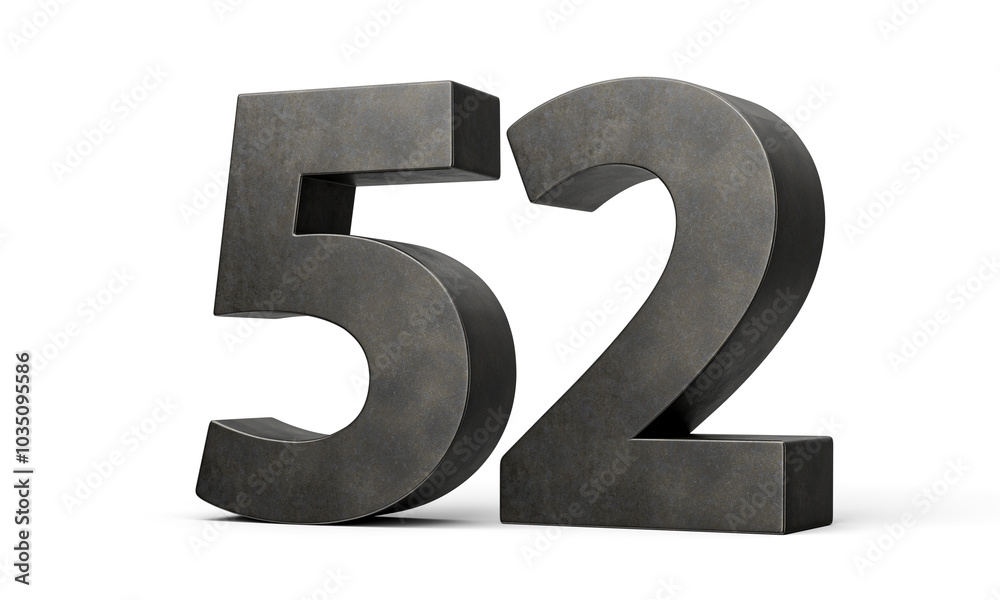 Number Fifty two 52 Digit Made Of Gray Smooth Cast Iron Isolated On White Background 3d Illustration Number Fifty two 52 Digit Made Of Gray Smooth Cast Iron Isolated On White Background 3d Illustration