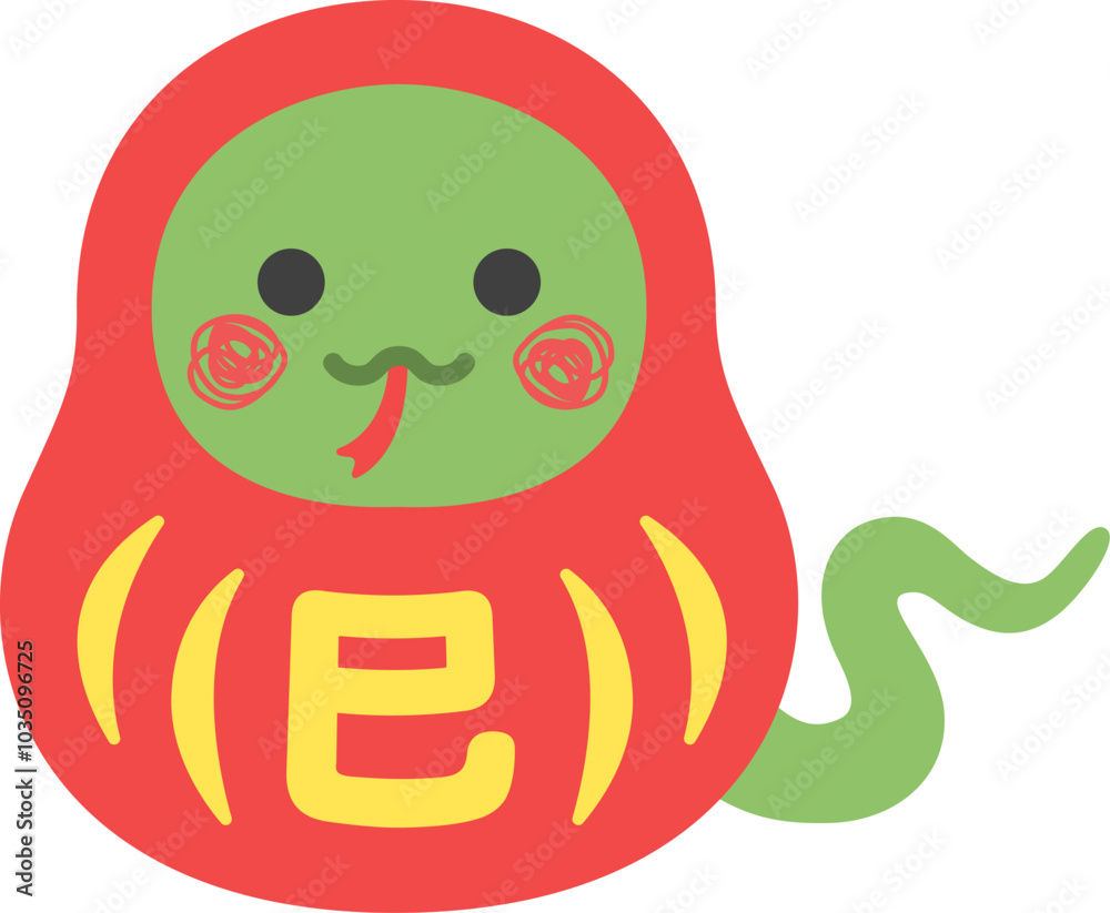巳の文字が入った、達磨の衣装を着た、蛇のキャラクターのイラスト Stock Vector | Adobe Stock