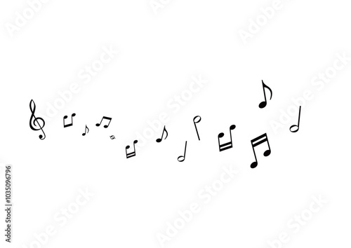 流れるように並んだ音符とト音記号