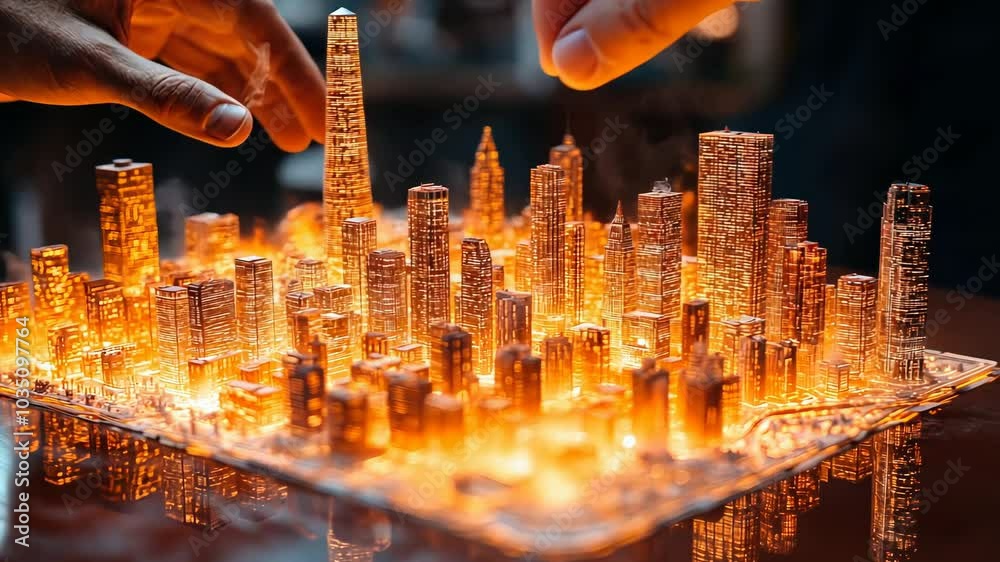 Witness the process of crafting a detailed miniature cityscape that combines glowing lights and smoke effects, showcasing unique artistic techniques