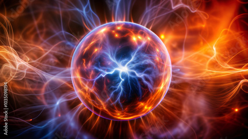 Mystical magic sphere emitting electric energy on dark background for Halloween concept 