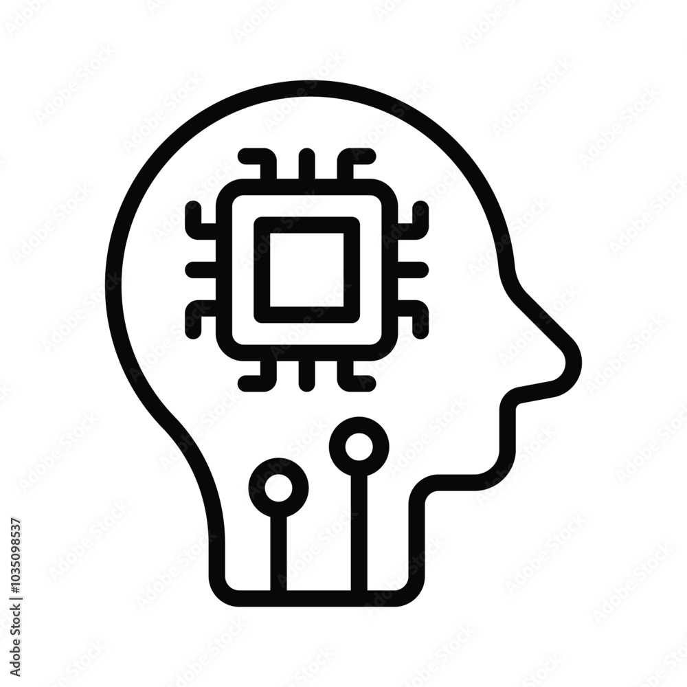 Head with microprocessor chip, concept icon of brain chip, ai brain vector Head with microprocessor chip, concept icon of brain chip, ai brain vector