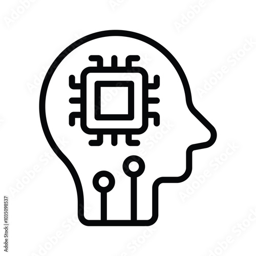 Head with microprocessor chip, concept icon of brain chip, ai brain vector