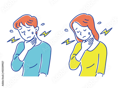 喉が痛くて困っている若い男性と若い女性