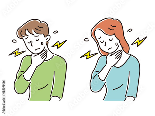 喉が痛くて困っている若い男性と若い女性