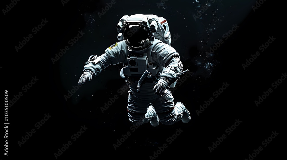 Fototapeta premium Digital technology black and white astronaut and space poster background