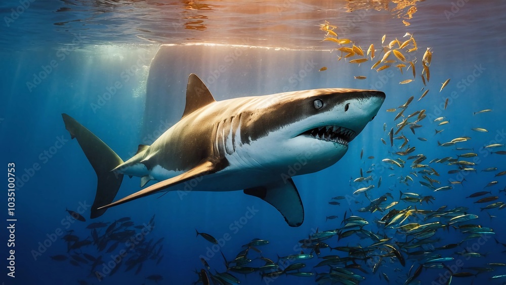 Obraz premium great white shark predator aquatic marine life underwater ocean sea wildlife fish dangerous