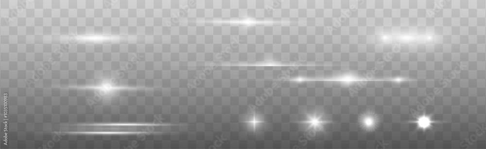White horizontal lens flares pack. Laser beams, horizontal light rays. Beautiful light flares. Glowing streaks on light background. Light line effect White png.
White horizontal lens flares pack. Laser beams, horizontal light rays. Beautiful light flares. Glowing streaks on light background. Light line effect White png.