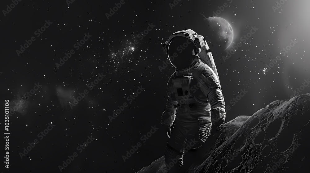 Obraz premium Digital technology black and white astronaut and space poster background