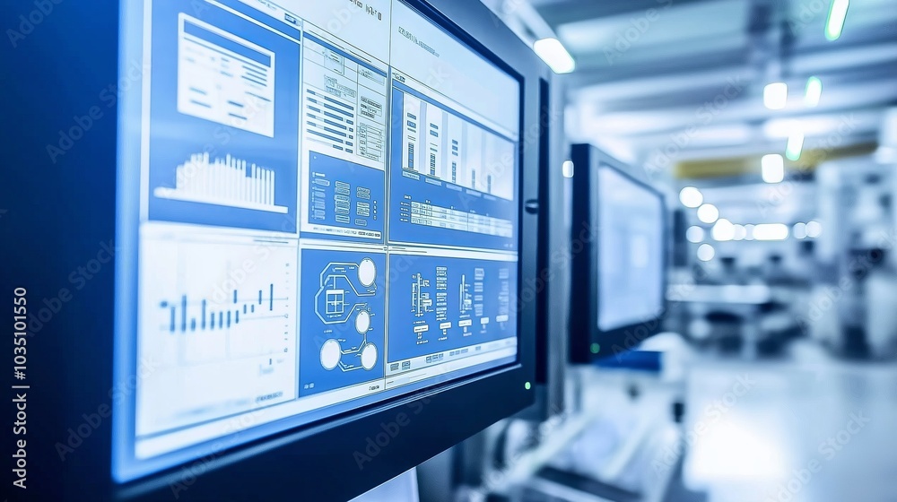 Industrial control panel with multiple graphs and charts Industrial control panel with multiple graphs and charts
