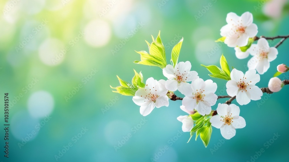 Delicate cherry blossoms against a serene green backdrop Delicate cherry blossoms against a serene green backdrop