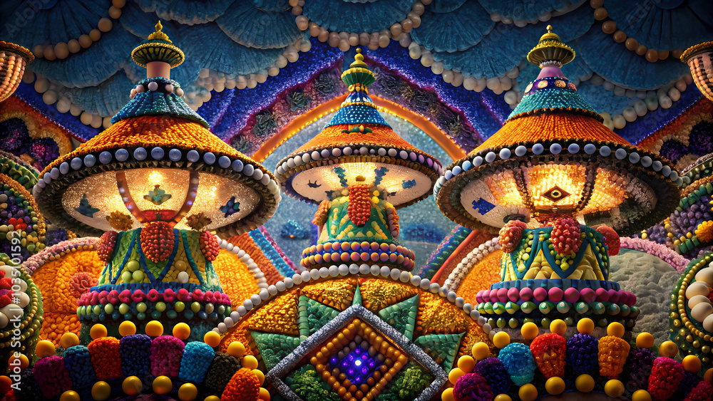 Colorful mosaic lanterns with vibrant Mexican festival theme