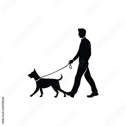 Man and Pet Dog Walking Silhouette Graphic for Nature Themes
