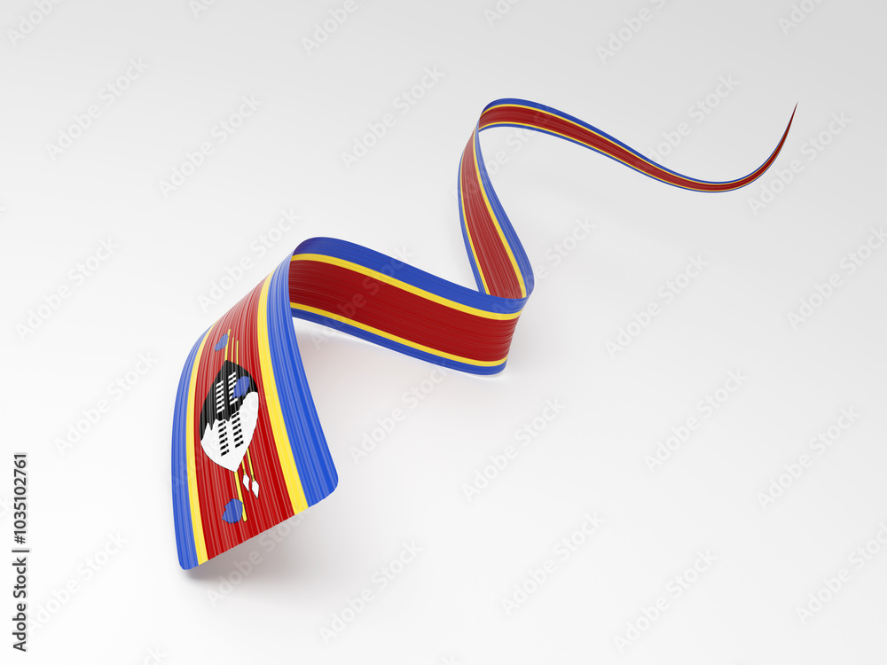 Obraz premium 3d Flag Of Eswatini 3d Wavy Shiny Eswatini Ribbon Isolated On White Background 3d Illustration