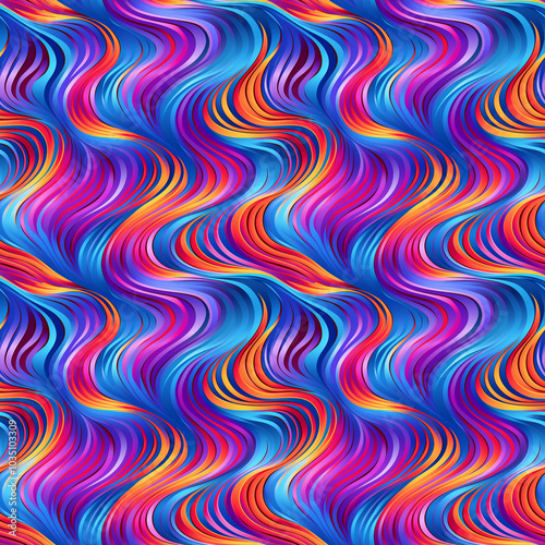 Flowing abstract wave pattern in bright hues, vibrant design with copy space