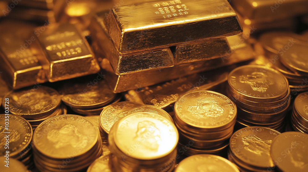 Gold Investment as a Hedge Against Inflation, Depicted by Rising Value of Gold Bars and Coins in a Volatile Economic Climate Gold Investment as a Hedge Against Inflation, Depicted by Rising Value of Gold Bars and Coins in a Volatile Economic Climate