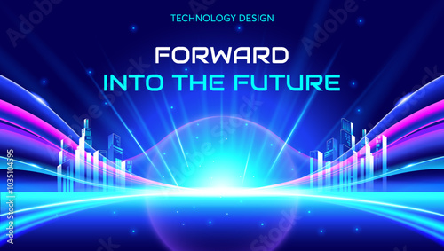 Gradient lights glowing technology city background