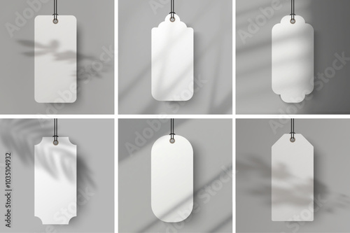 Minimalist Blank Tags Set with Realistic Shadows - Versatile Mockup for Branding, Price Labels, and Packaging