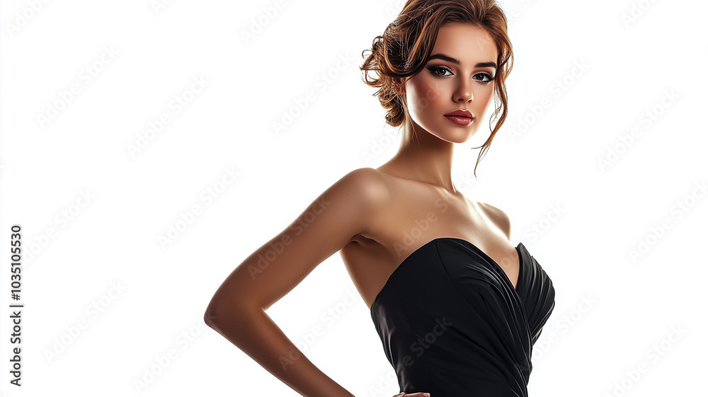 Beautiful Young Woman Posing Gracefully in an Elegant Black Evening Dress.. Beautiful Young Woman Posing Gracefully in an Elegant Black Evening Dress..