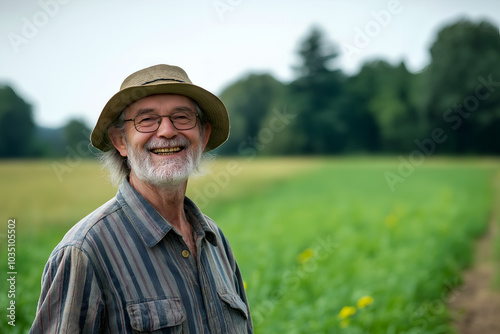 A smiling male farmer standing in a field, People photography, Men in agriculture