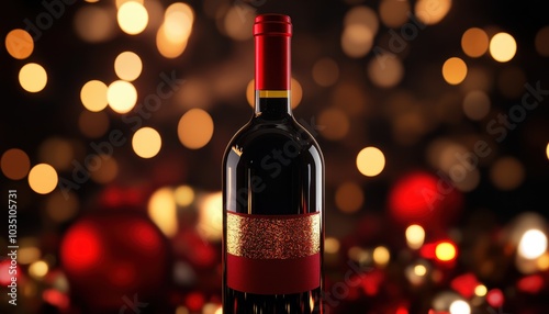 Elegant wine bottle set against a festive background, perfect for celebrations and holiday gatherings, adding charm to any occasion.