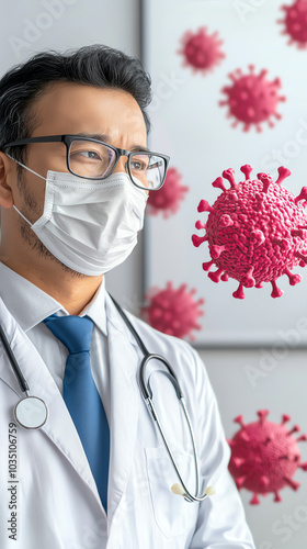 Doctor analyzing virus with protective mask photo