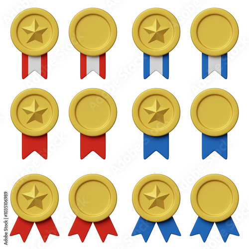 Circular medal 3D icon set