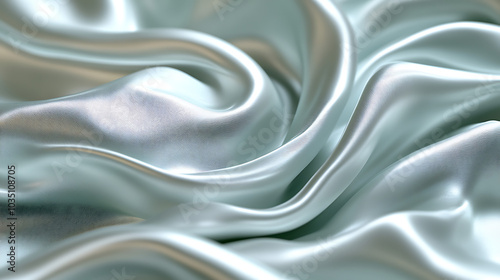 Silky silver fabric gracefully flowing in soft curves, creating a luxurious texture and shine. photo