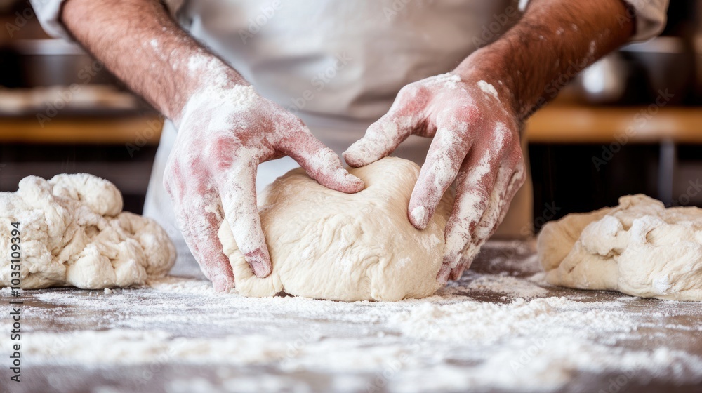 Close-up of Hands Shaping a Dough Ball Covered in Flour
