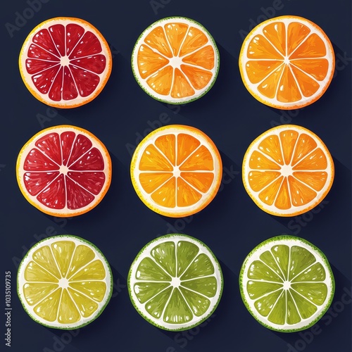 Citrus Fruit Slices Lime Lemon Orange Grapefruit Fresh and Colorful