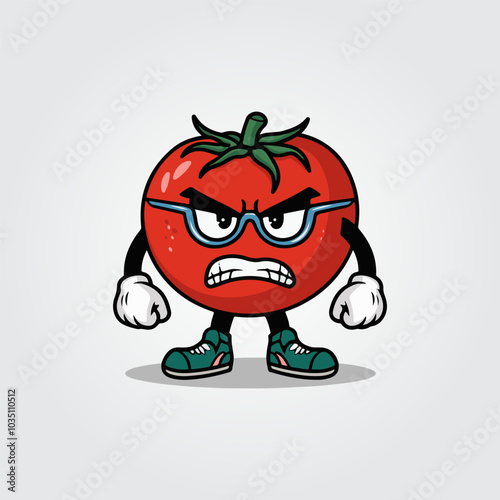 Red Tomato With Angry Face Expression Vector Illustration