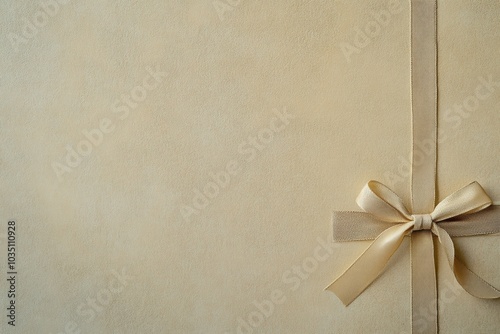 A beautifully textured solid background imitating gift wrap features a small decorative bow in the corner, perfect for celebrations. Generative AI