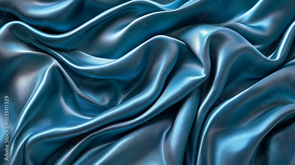 Obraz premium Blue silky fabric flowing in smooth waves and creating elegant folds in a soft light.