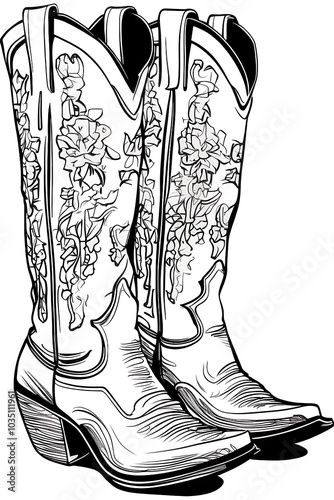 Cowgirl Boots stylish sketch illustration