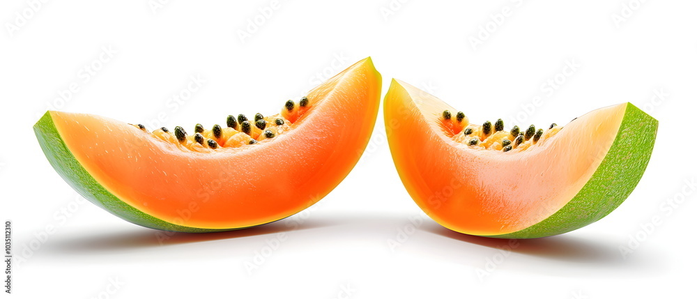 Tropical Delight: Two Slices of Ripe Papaya Tropical Delight: Two Slices of Ripe Papaya