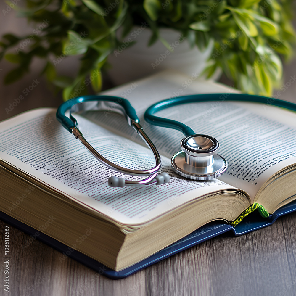 Stethoscope on a book, Stethoscope Resting on a Medical Book Stethoscope on a book, Stethoscope Resting on a Medical Book