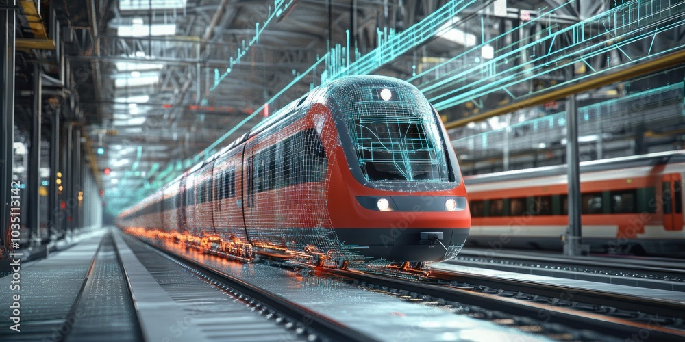 Fototapeta premium AI software controlling a central railway network for efficient transport